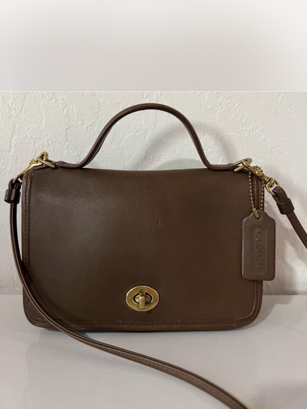 Coach Vintage Casino #9924 Crossbody Bag Taupe Leather
